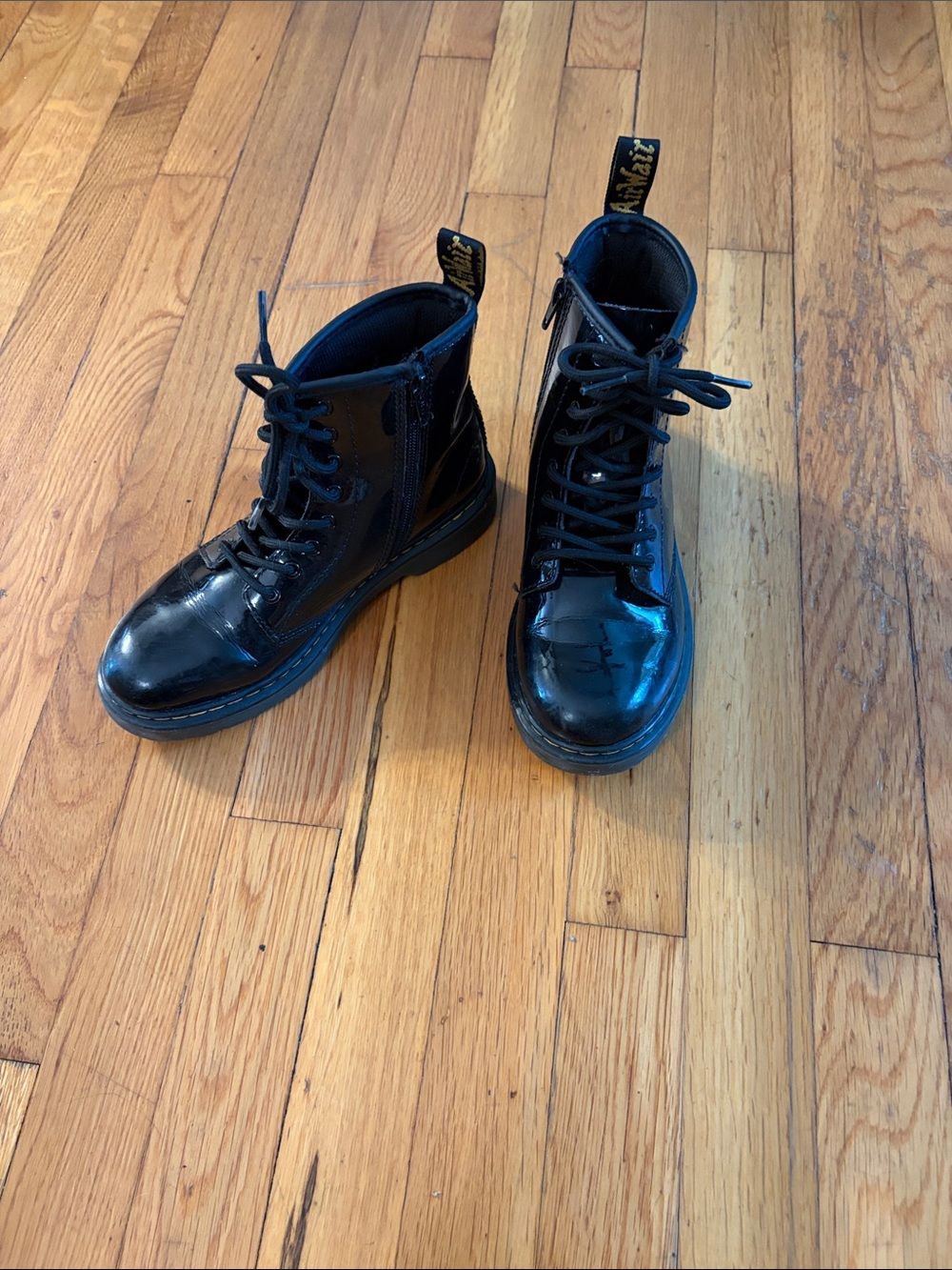 Dr. Martens Kids Patent Black Lace-Up Zip Combat Boots Sz. 4
